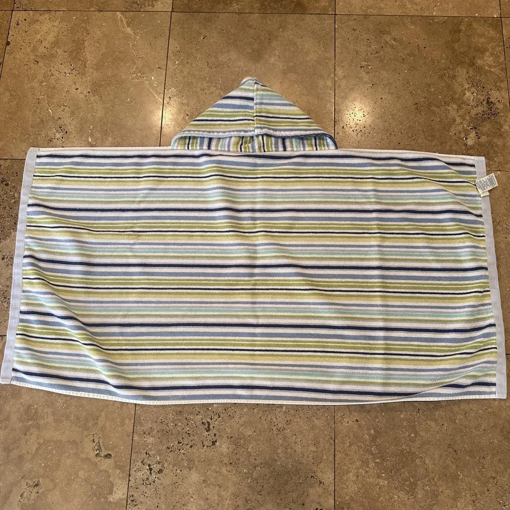 VTG Pottery Barn Kids Striped Hooded Poncho Towel Multicolor Cotton Bath 24x47